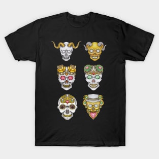 Skull head fancy art set witn gems diamond silver and gold design. T-Shirt